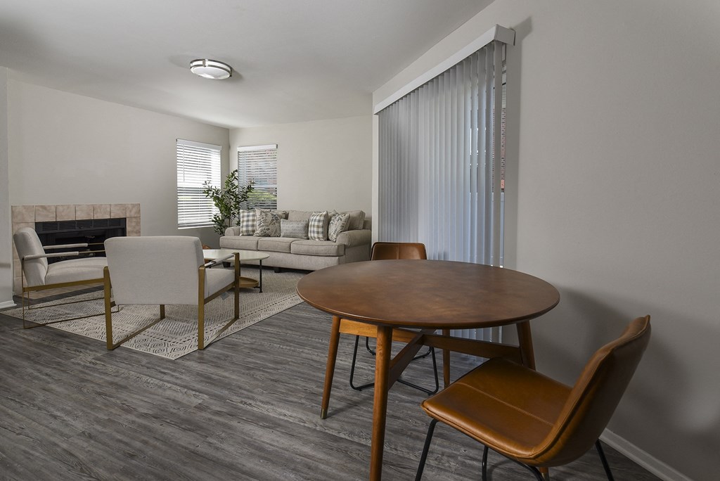 Modern Living room with dining table at The Nova, Memphis, Tennessee