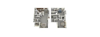 a furnished apartment with two bedrooms and a living room