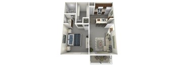 this is a 3d floor plan of a 824 square foot 1 bedroom apartment at the