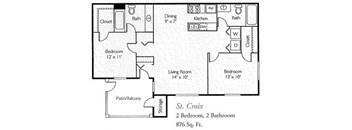 2 bed 2 bath St Croix Floor Plan at Island Club, Columbus
