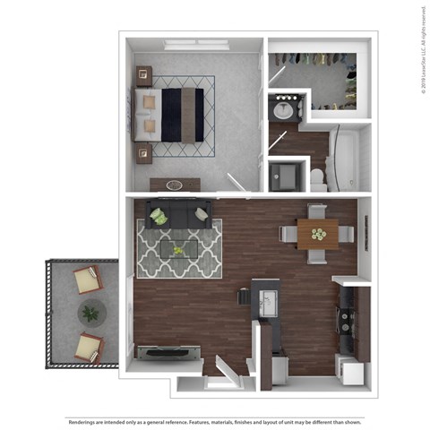 Elm Floor Plan with 533 Sq. Ft. at The Vale, Cordova, TN, 38018