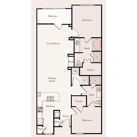 The-Biltmore Floor Plan at Bristol On Union Apartment Homes, Memphis, TN, 38104