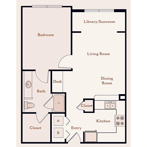 The Kensington Floor Plan at Bristol On Union Apartment Homes, Tennessee