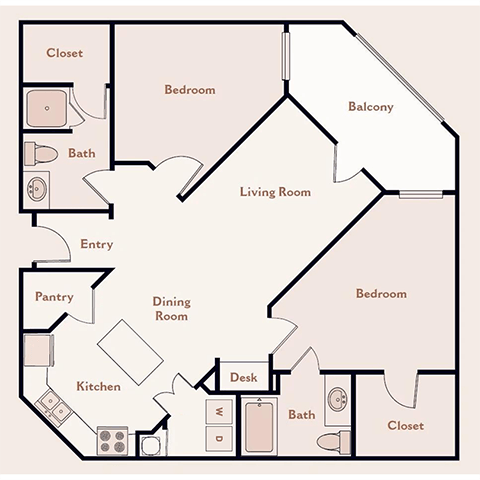 The-St-Cloud Floor Plan at Bristol On Union Apartment Homes, Memphis, 38104