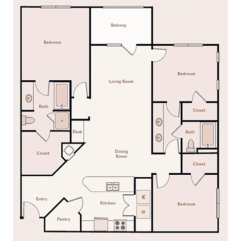 The-St-James Floor Plan at Bristol On Union Apartment Homes, Memphis, TN, 38104