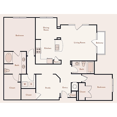 The-Verailles Floor Plan at Bristol On Union Apartment Homes, Memphis, TN, 38104