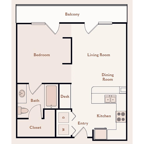 The Willamsburg Floor Plan at Bristol On Union Apartment Homes, Memphis, TN, 38104