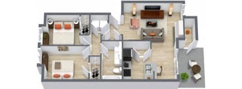 A floor plan of a two-story residential building with multiple rooms.