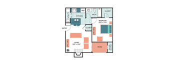 1 Bed 1 Bath Floor Plan at  Wildwood Apartments, CLEAR Property Management, Austin, Texas