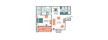 1 Bed 1 Bath Floor Plan at  Wildwood Apartments, CLEAR Property Management, Austin