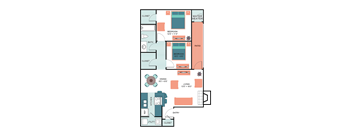 2 Bed 1 Bath Floor Plan at  Wildwood Apartments, CLEAR Property Management, Austin, TX