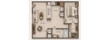 A drawing of a house layout with labeled rooms.