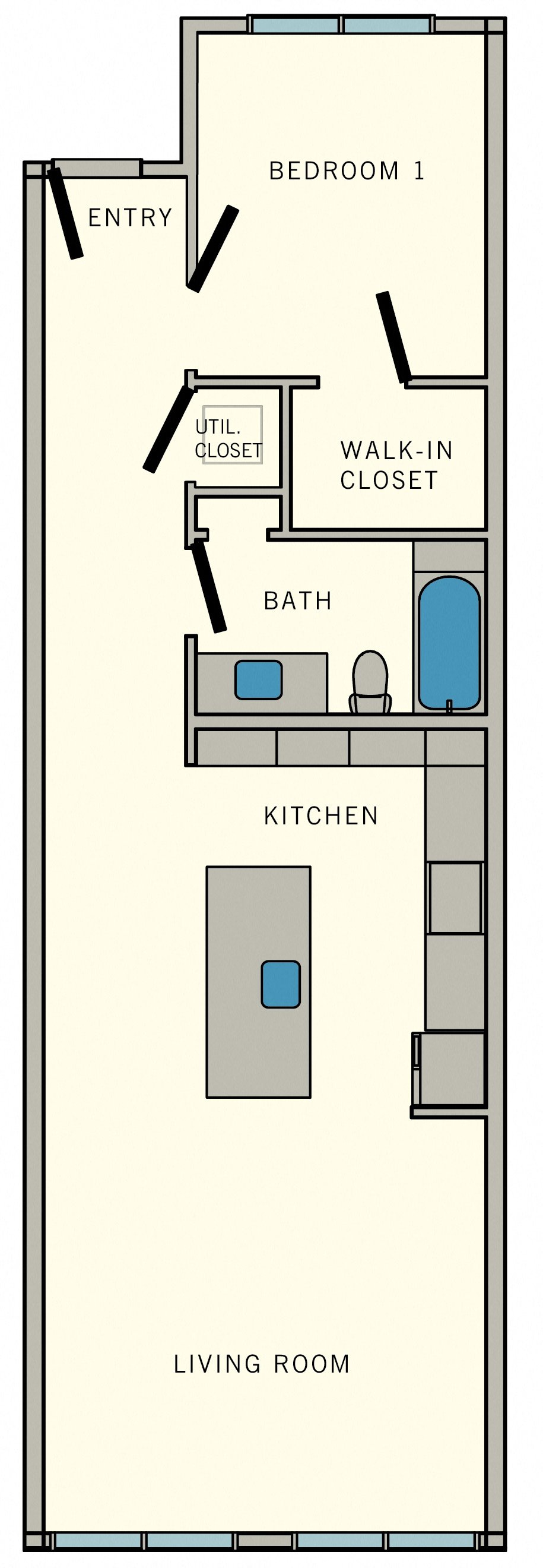 1 bedroom 1 bath A7 Floor Plan at Aviator at Brooks,Texas