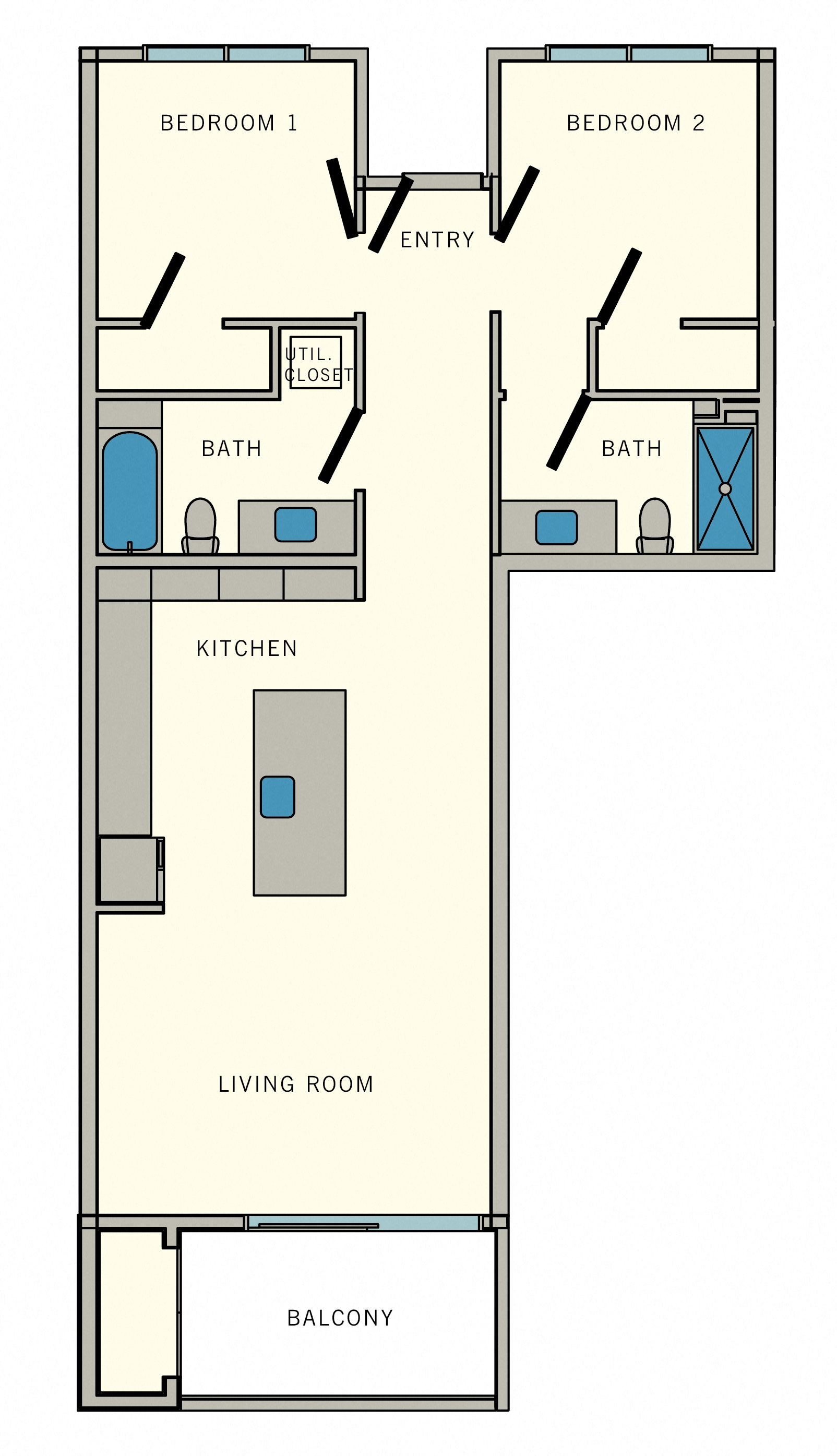 2 bed 2 bathroom B Floor Plan at Aviator at Brooks, San Antonio, TX