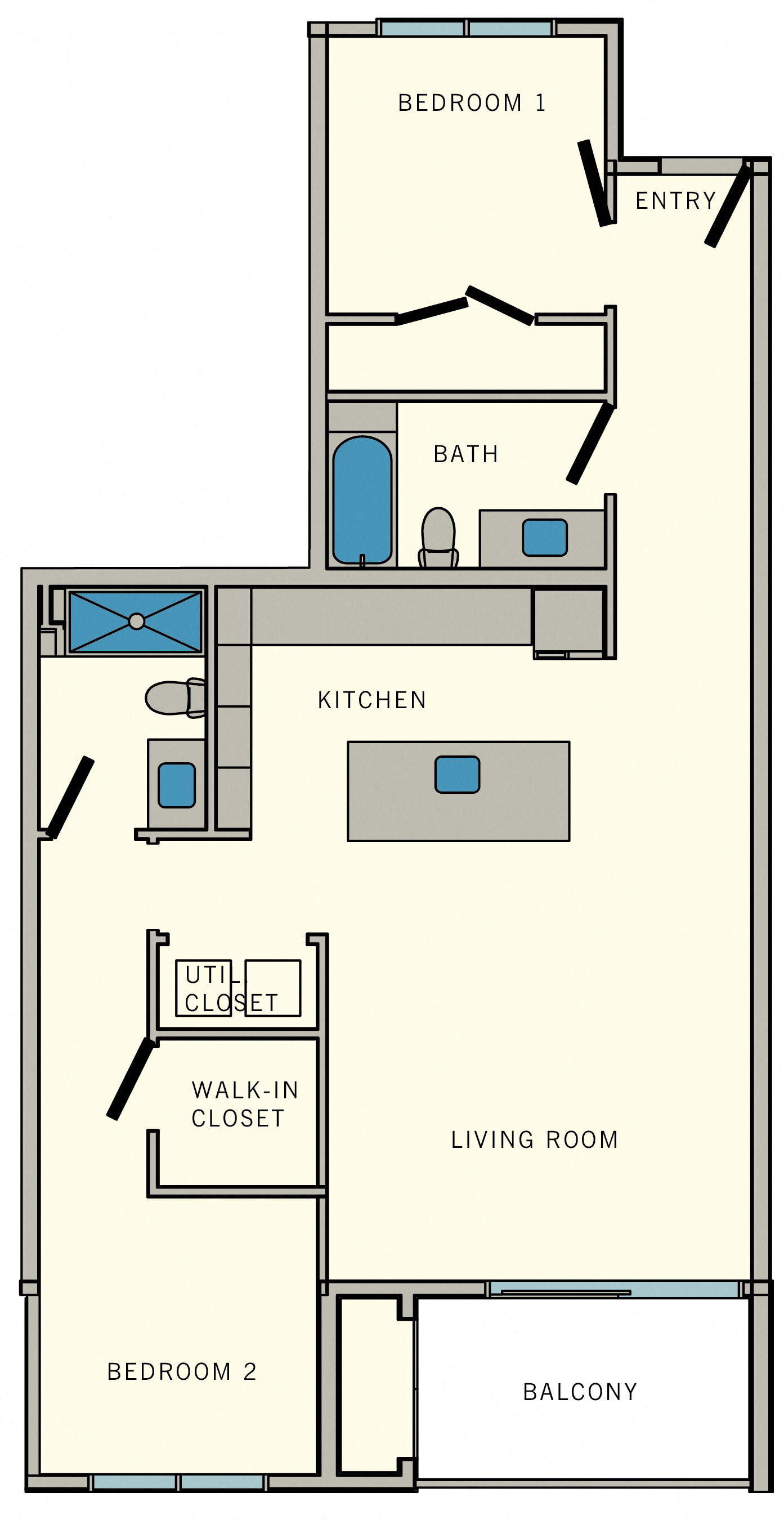 2 bed 2 bathroom B2 Floor Plan at Aviator at Brooks, San Antonio