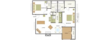 2 bed 2 bath floor plan at Newport Apartments, Irving, TX, 75062