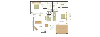 2 bed 2 bath floor plan A