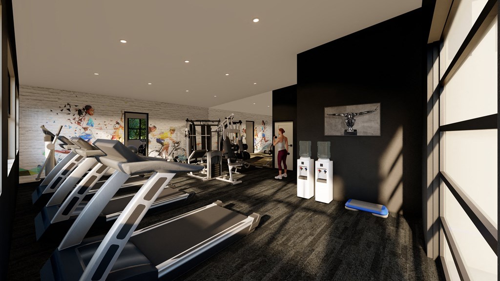 a rendering of a gym with treadmills and other workout equipment at The Virginia, Seguin, TX 78155