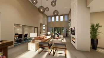 a spacious living room with couches and a fireplace at The Virginia, Texas
