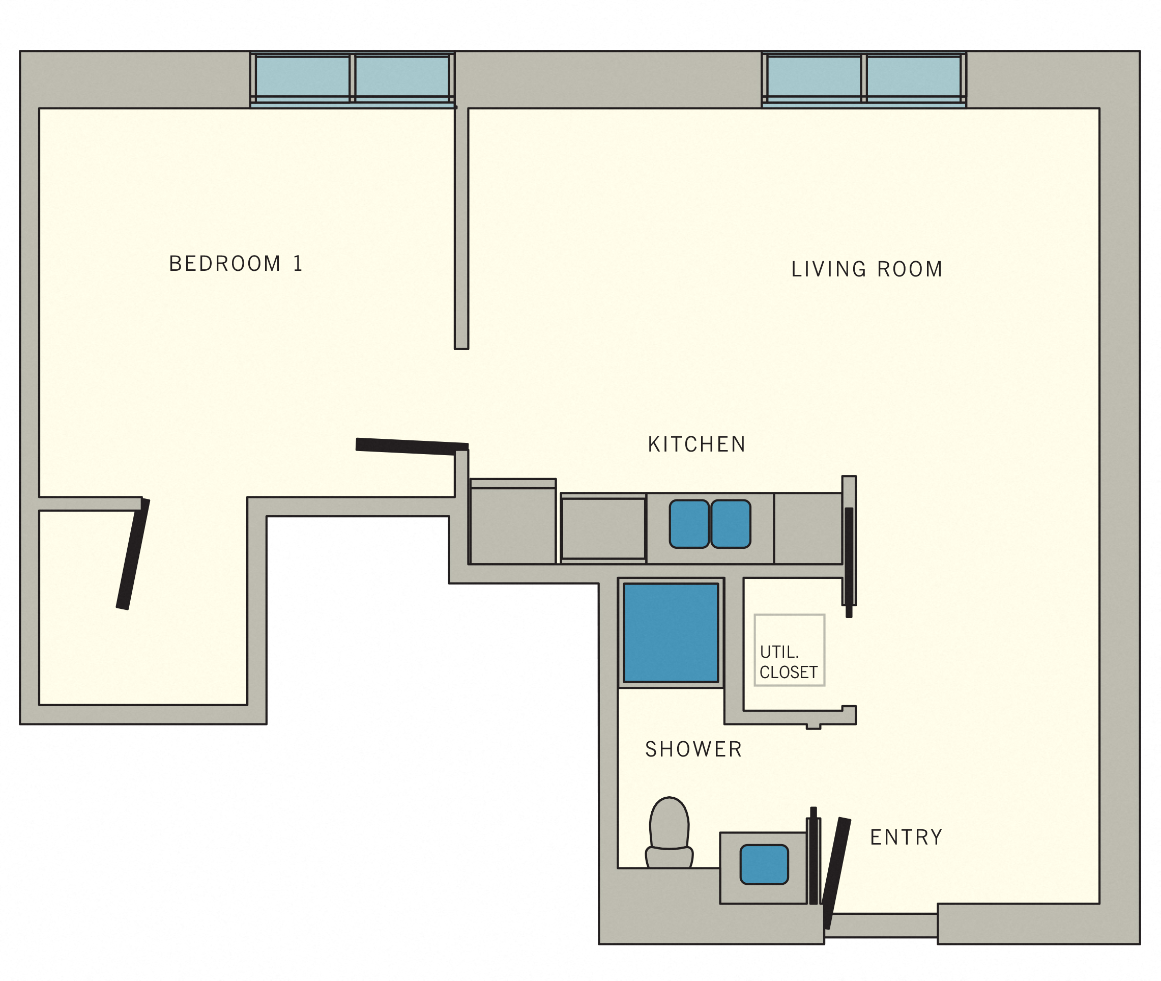 1 bed 1 bath A1 Floor Plan at Aviator at Brooks,Texas