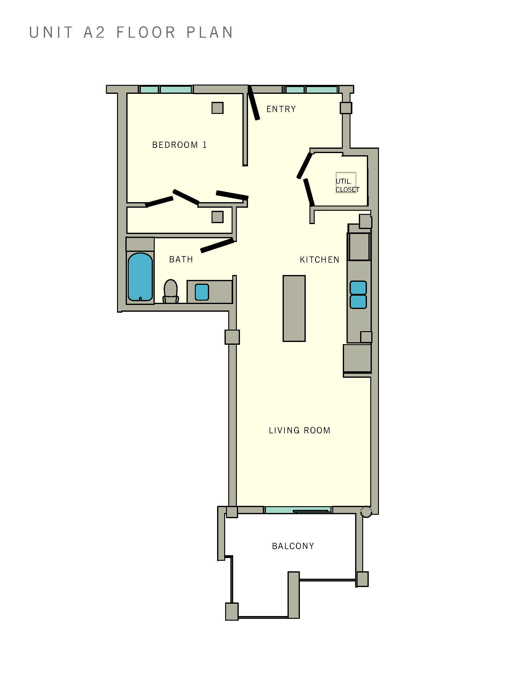 1 bed 1 bath A2 Floor Plan A at Aviator at Brooks Apartments, San Antonio, 78235