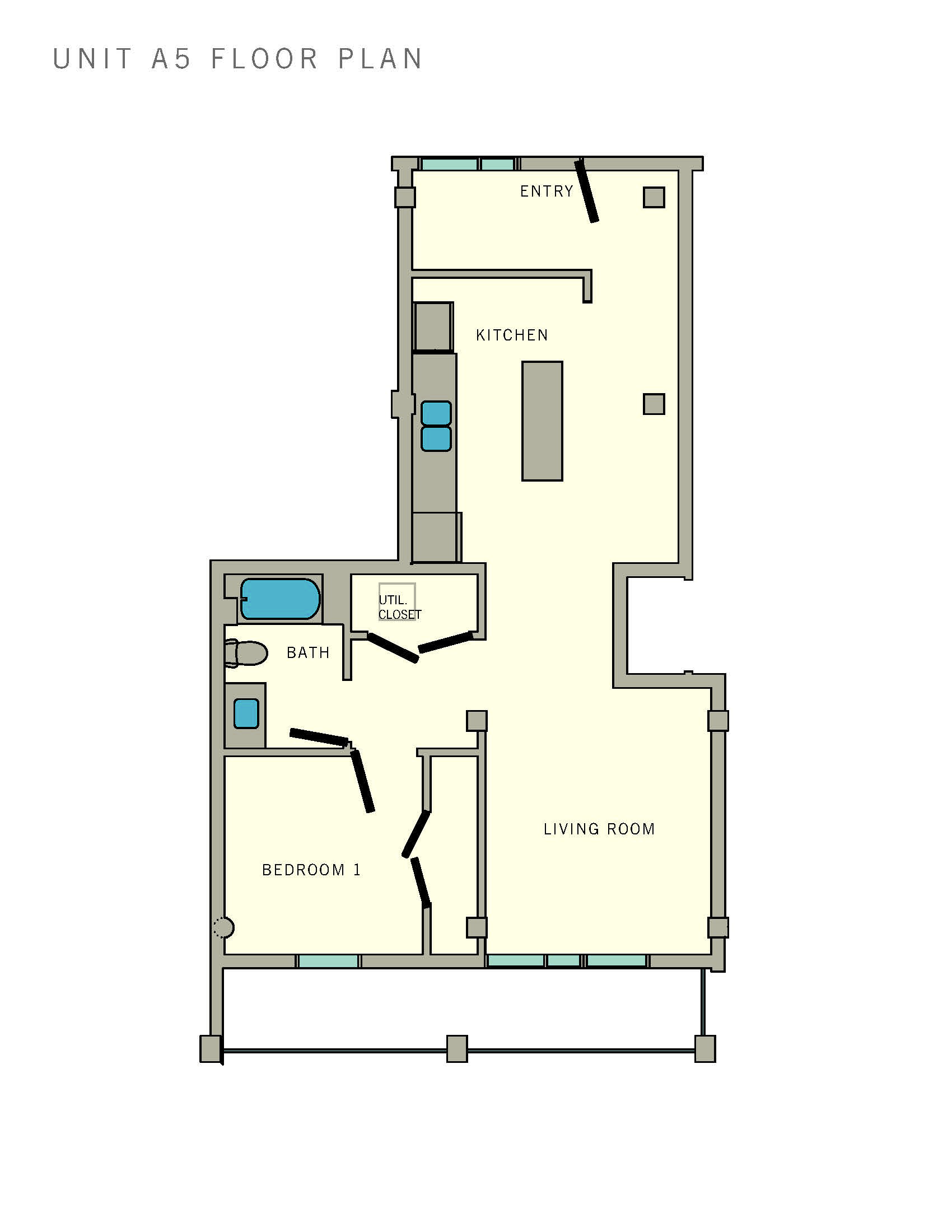 1 bedroom 1 bath A5 Floor Plan at Aviator at Brooks, San Antonio