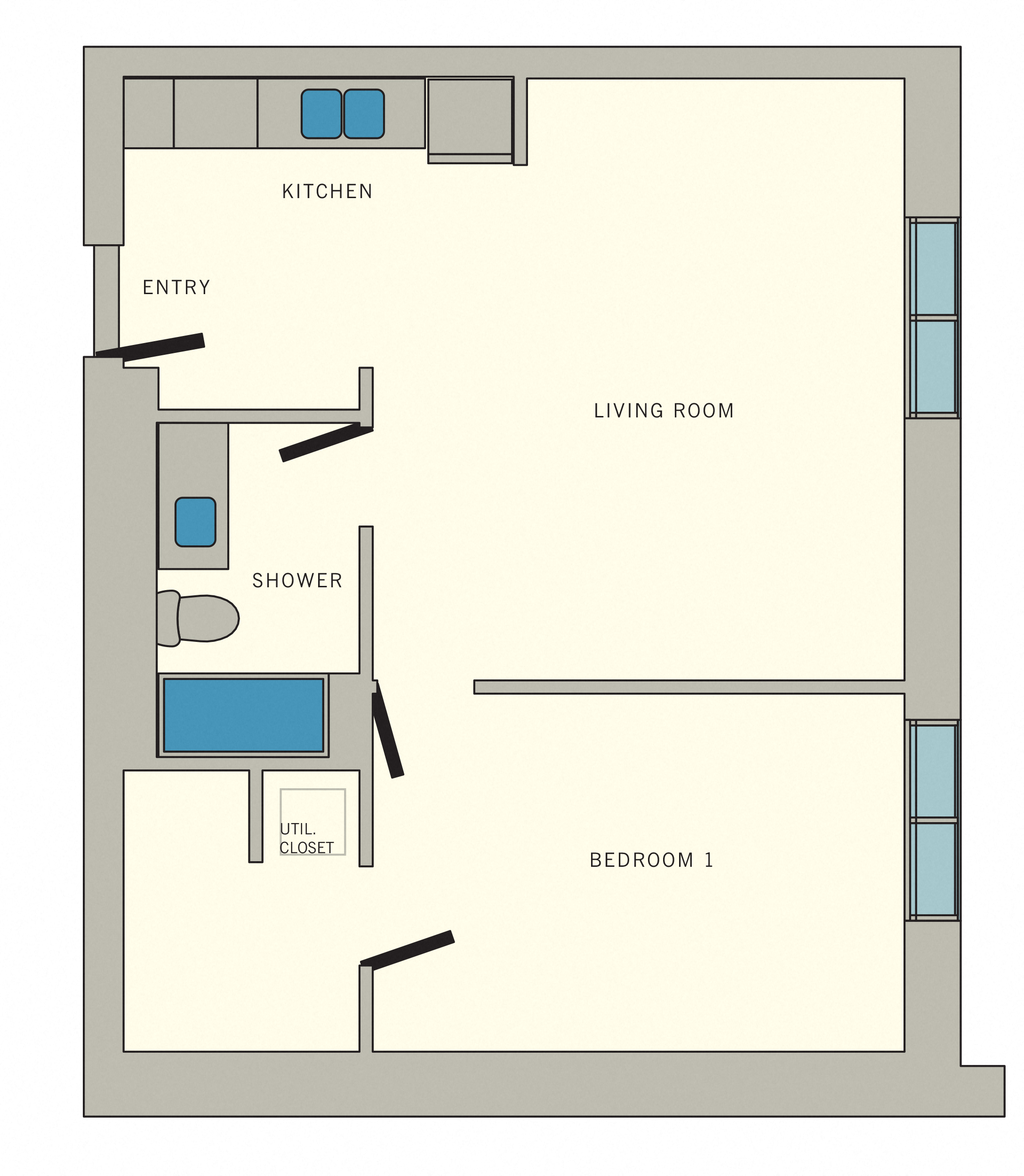 1 bedroom 1 bath A6 Floor Plan at Aviator at Brooks, San Antonio, Texas
