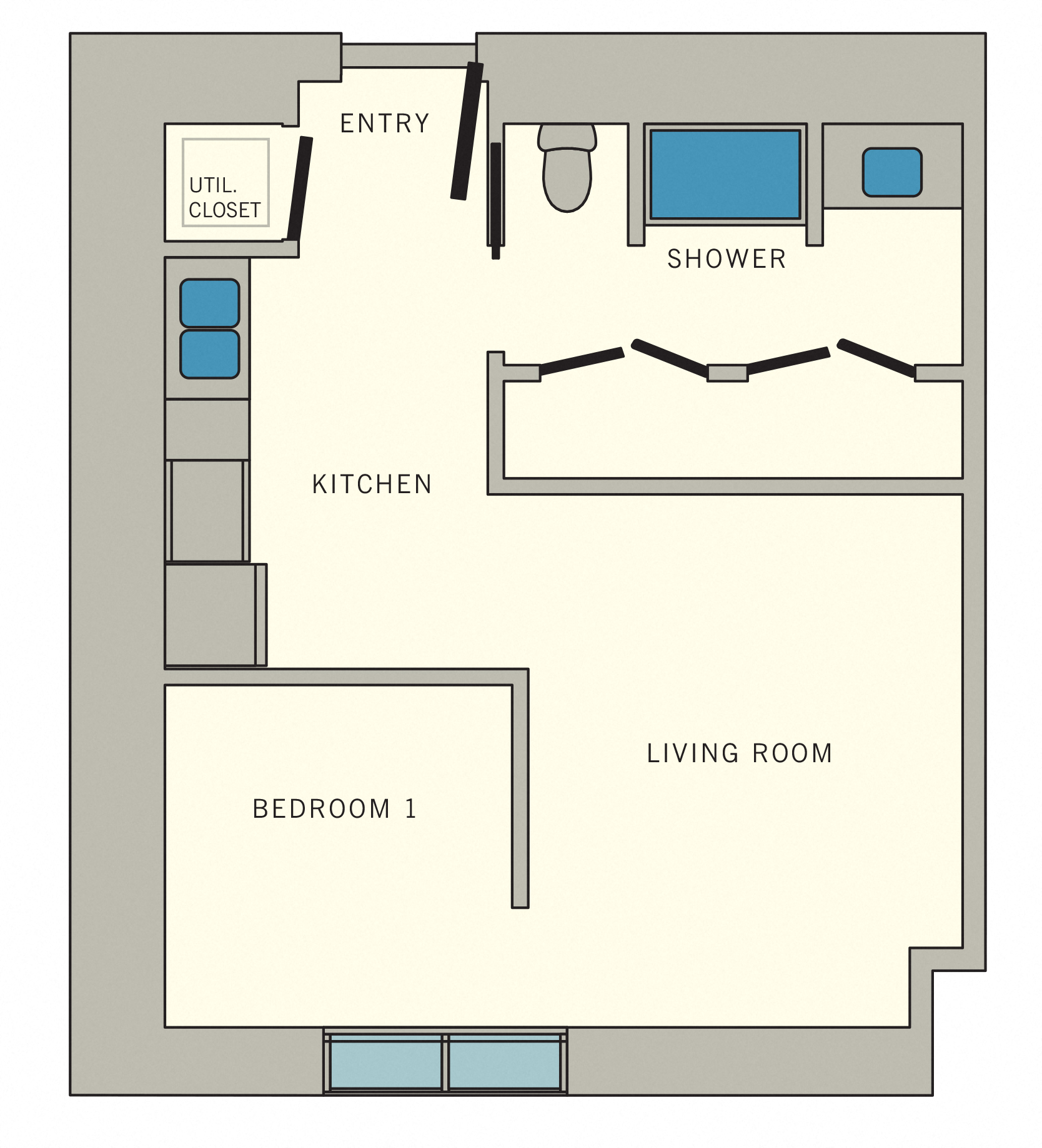 D1 - Studio 1 bath Floor Plan at Aviator at Brooks, San Antonio, TX