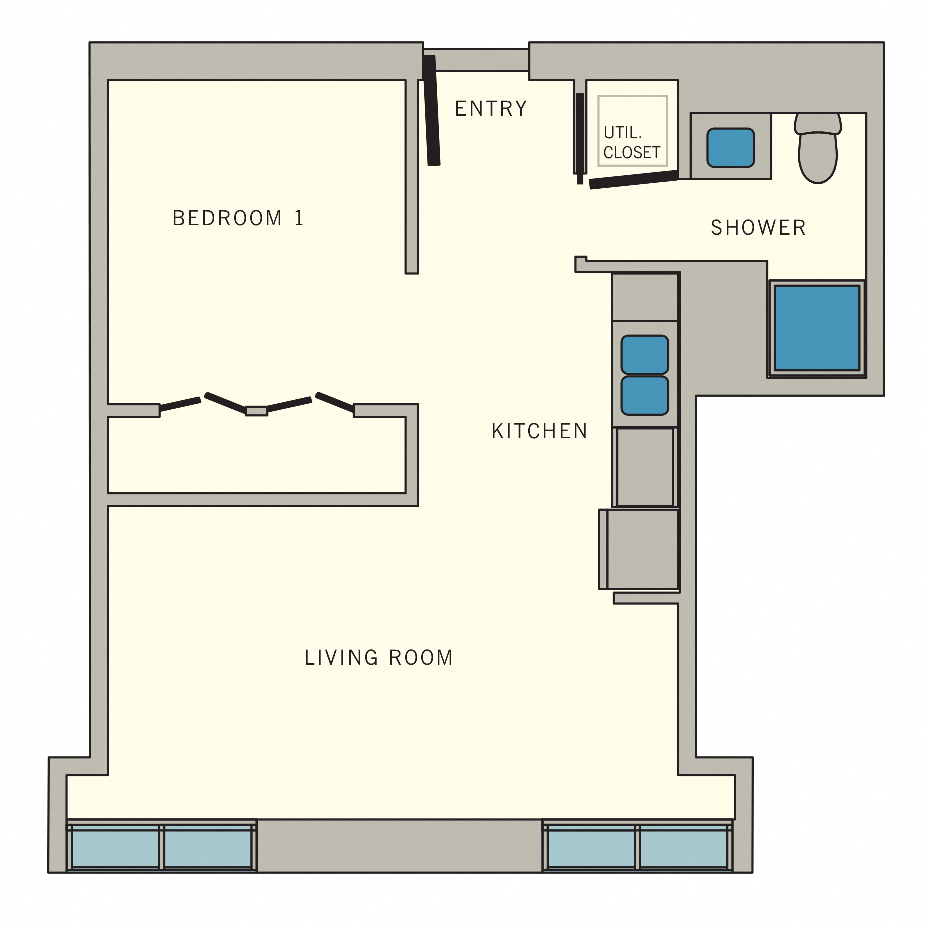 D2 - Studio 1 bath Floor Plan at Aviator at Brooks, San Antonio