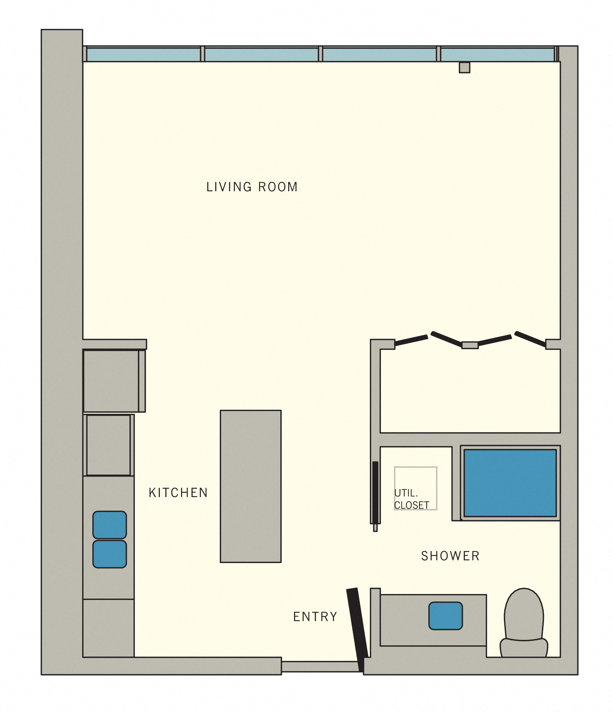 D3 - Studio 1 bath Floor Plan at Aviator at Brooks, San Antonio, Texas