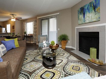 Sophisticated Living Room with Fireplace Sophisticated Living Room with Fireplace at Water Ridge Apartments, CLEAR Property Management, Irving, 75061 - Photo Gallery 2