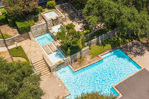 an aerial view of a resort style pool and spa  at Sunset Canyon, San Antonio, TX, 78232
