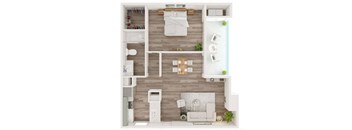 a floor plan of a house with a bedroom and a living room