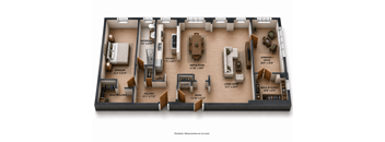 A 3D rendered image of a house layout with rooms labeled.