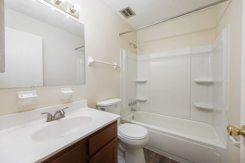 a bathroom with a sink toilet and a bath tub