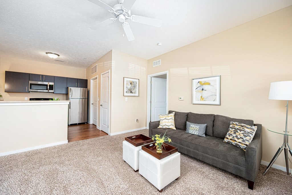 a living room with a couch and a coffee table