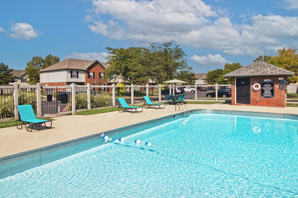 our apartments have a resort style pool with lounge chairs