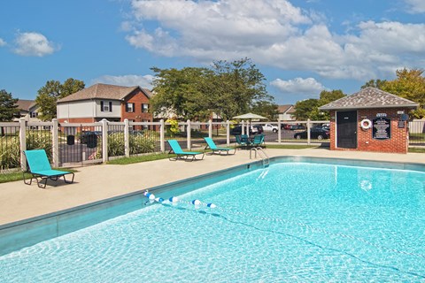 our apartments have a resort style pool with lounge chairs