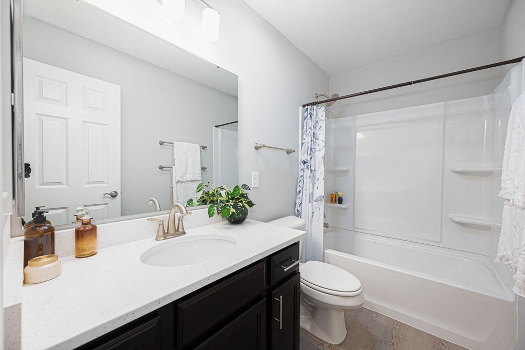 a bathroom with a sink and a shower and a toilet
