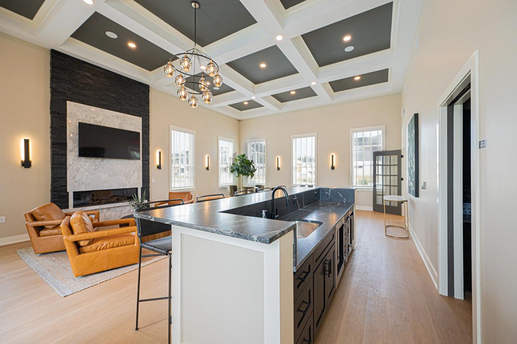A modern kitchen with a black and white color scheme.