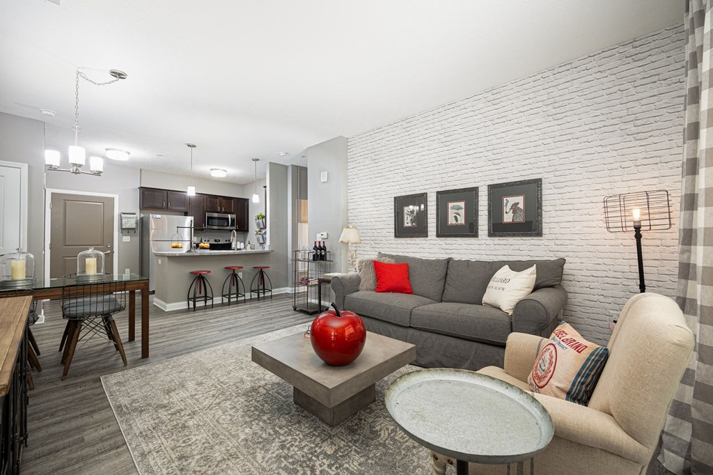 a living room with a couch and a table