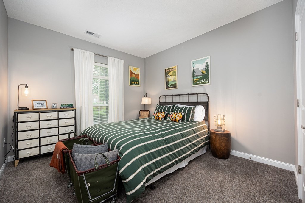 a bedroom with a bed and a dresser