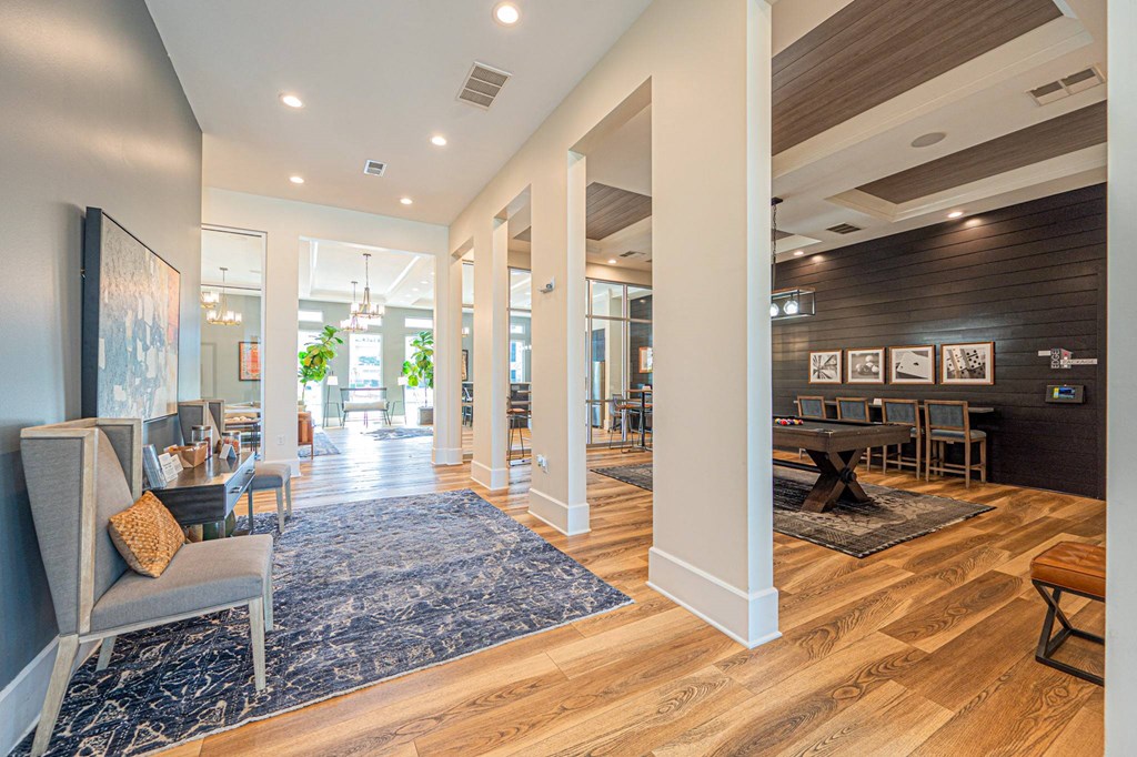 a living room with a couch and a table