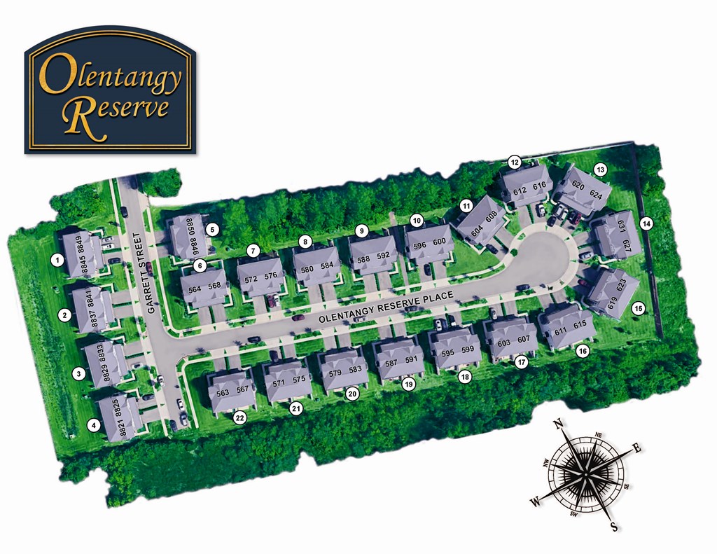 A map of the Olentangy Reserve with a compass rose in the corner.