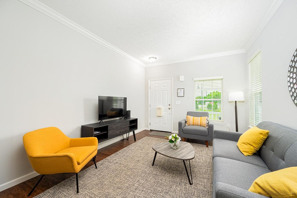 a living room with a couch and a tv