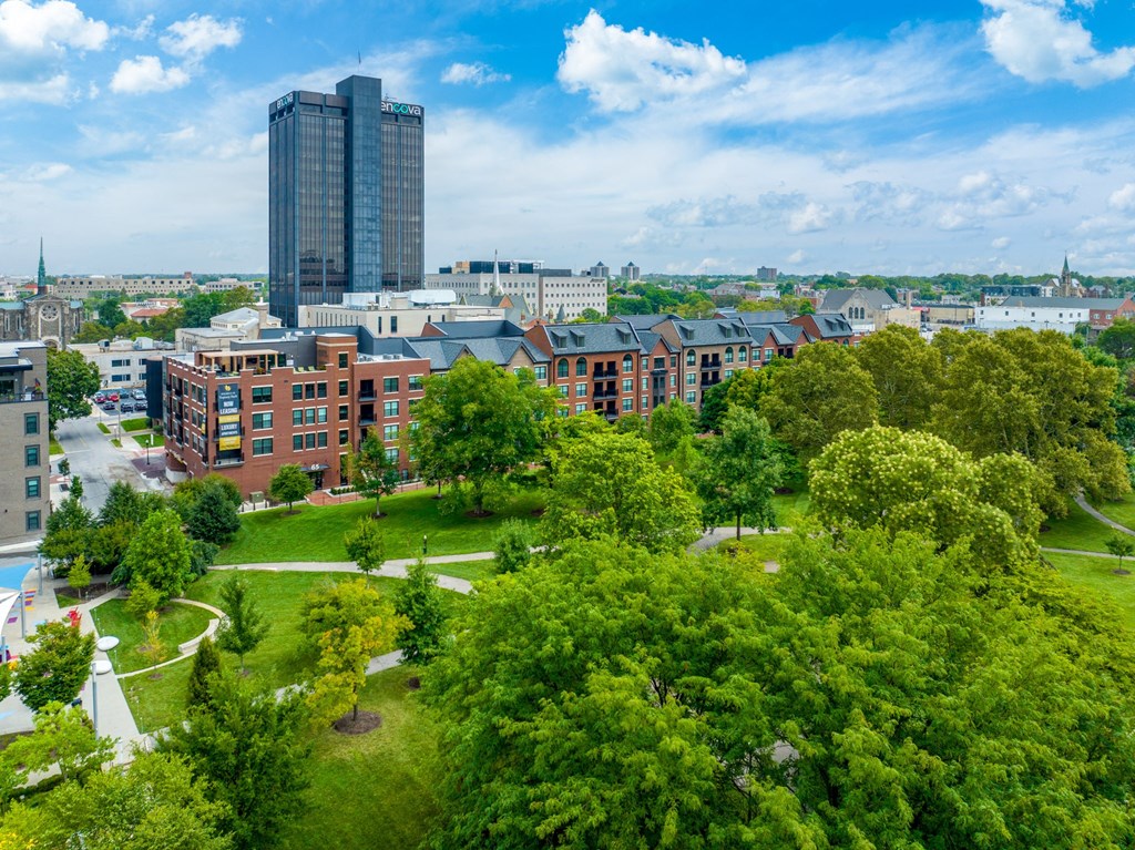 a view of the campus from the top of a building