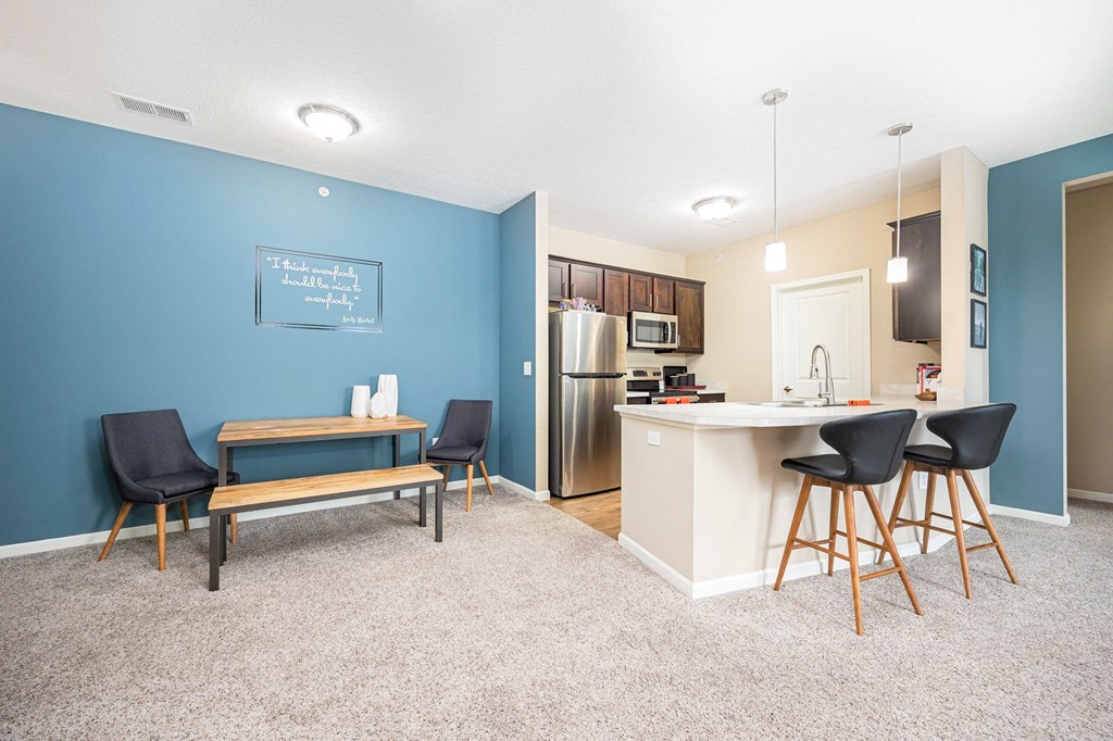 our apartments at the district feature a kitchen and living room