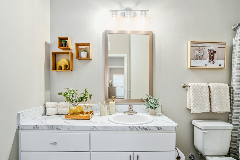 a white bathroom with a sink and a mirror