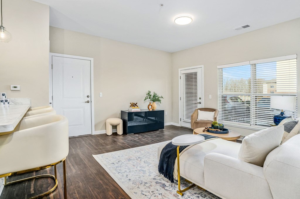 a living room with a couch and a table