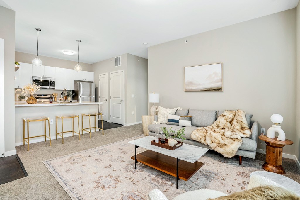 a living room with a couch and a coffee table